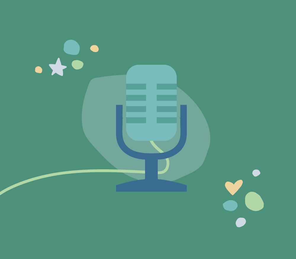 Illustration showing a microphone in reference to the podcast